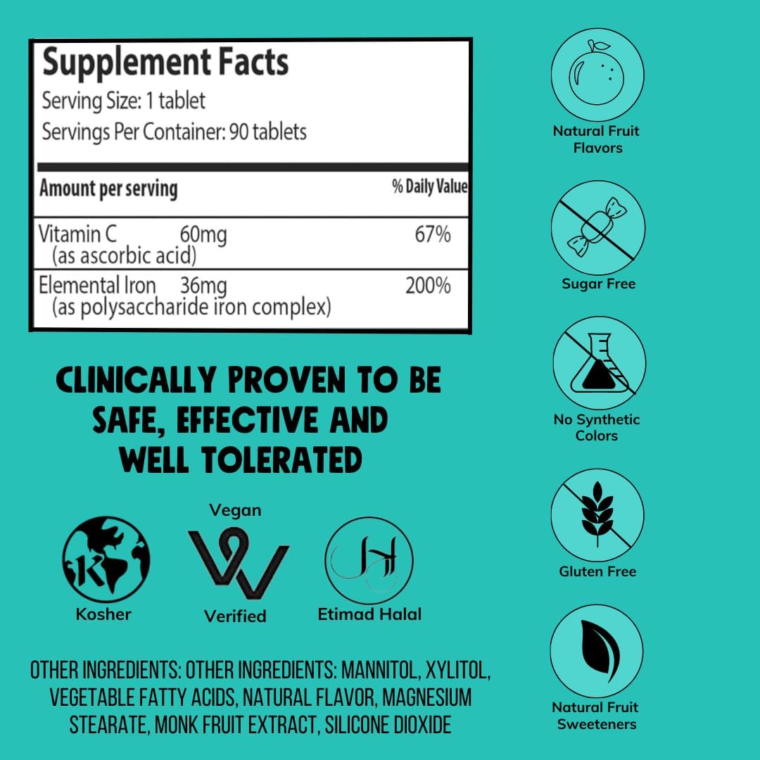 NovaFerrum POW - 36mg Chewable Iron Supplement for Adults