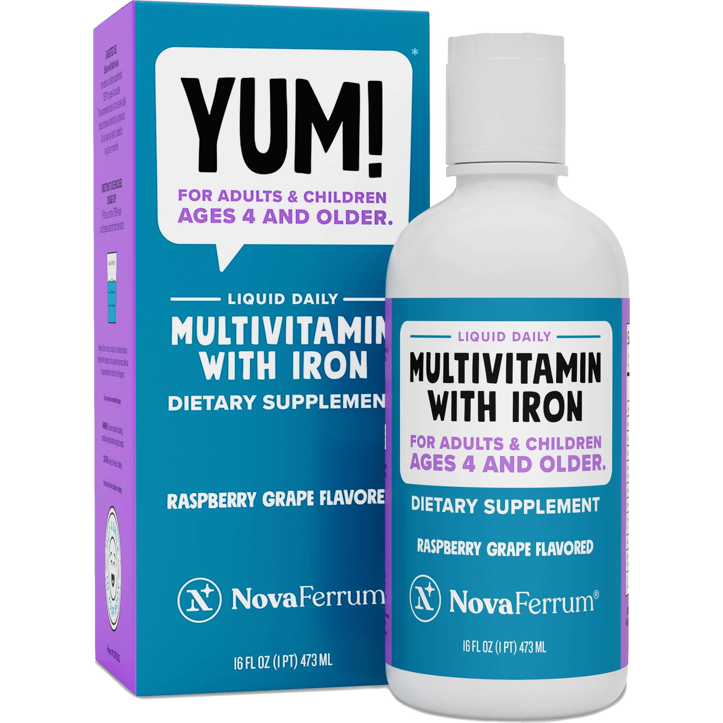 NovaFerrum Yum 16 Fl Oz - Multivitamin with Iron for Kids & Adults