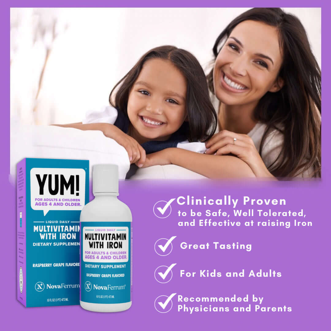 NovaFerrum Yum 16 Fl Oz - Multivitamin with Iron for Kids & Adults