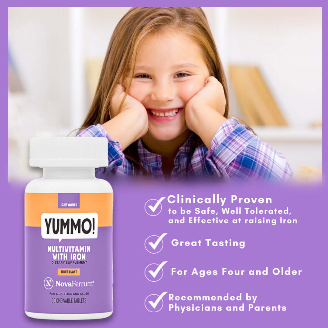 NovaFerrum Yummo – Chewable Multivitamin with Iron Tablets for Kids and Adults