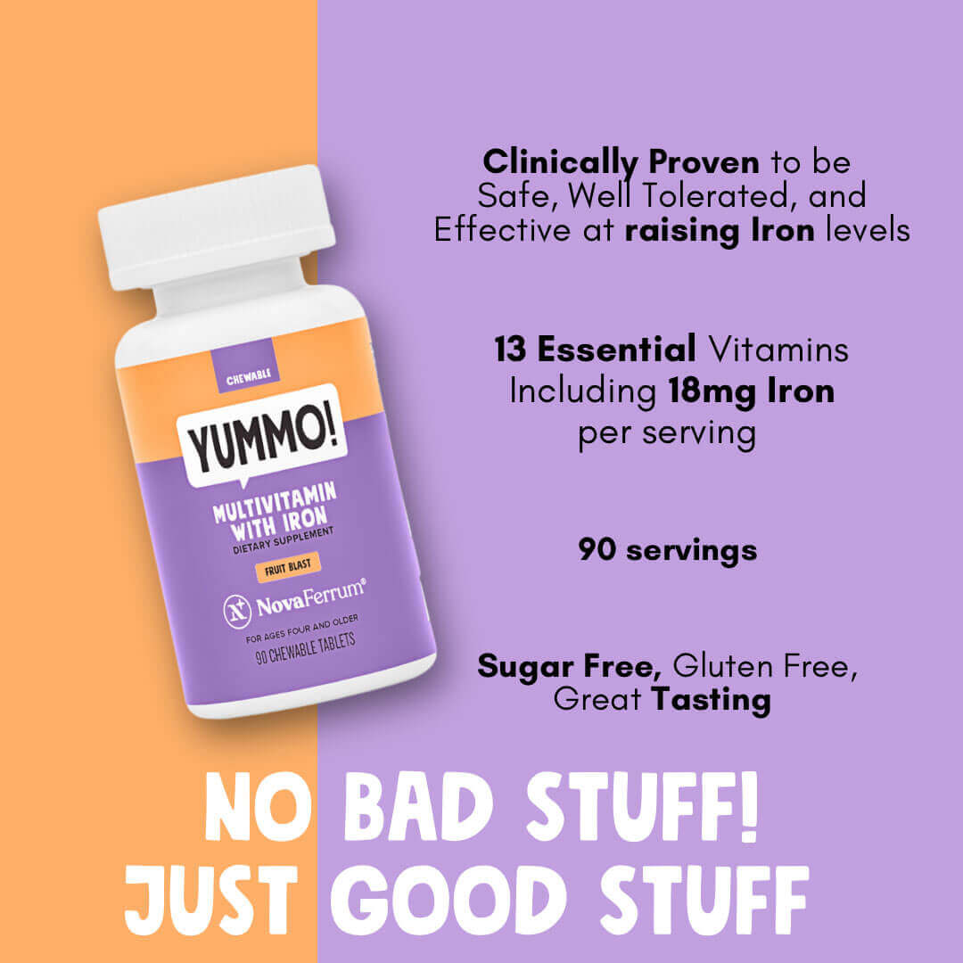 NovaFerrum Yummo – Chewable Multivitamin with Iron Tablets for Kids and Adults