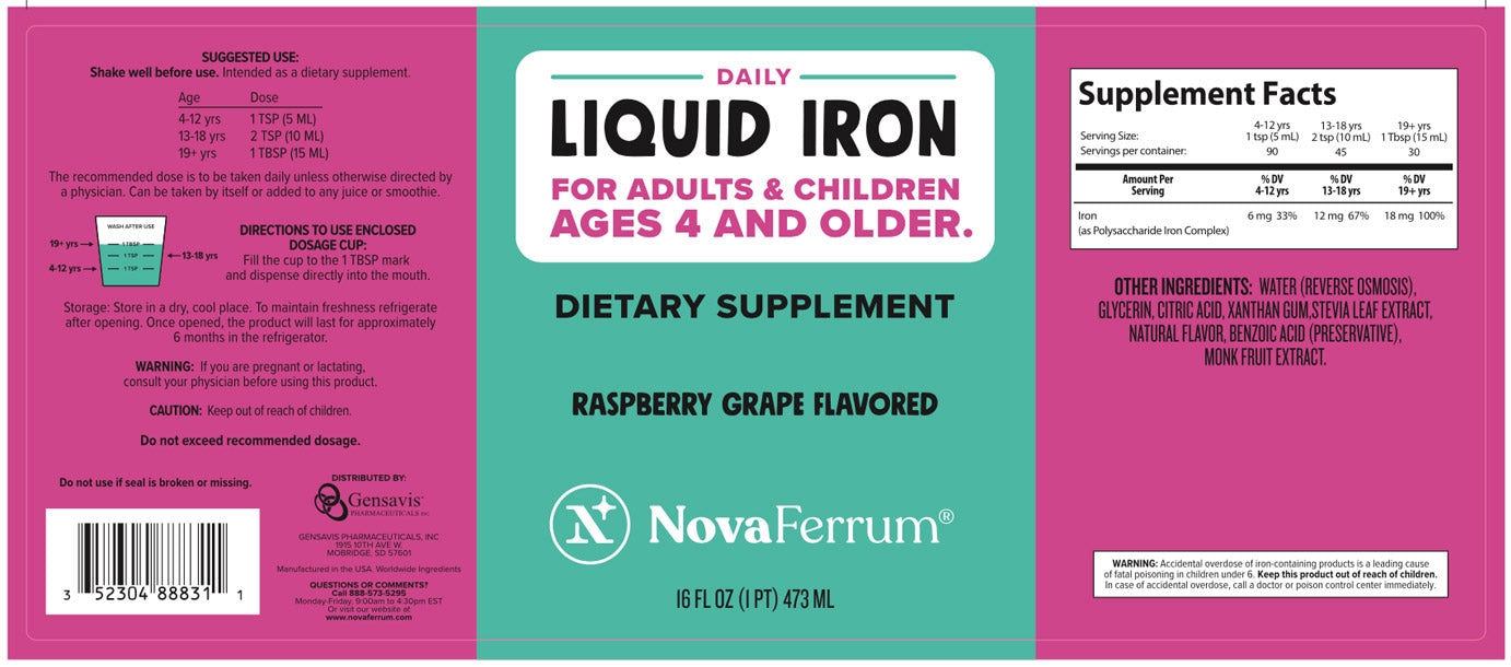 NovaFerrum YUMMY 16 fl oz - Liquid Iron Supplement for Kids and Adults